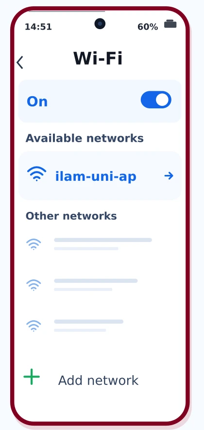 صفحه Wi-Fi اندروید و شبکه ilam-uni-ap