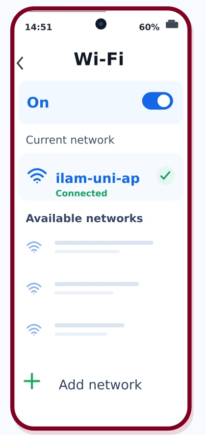 شبکه ilam-uni-ap در وضعیت Connected